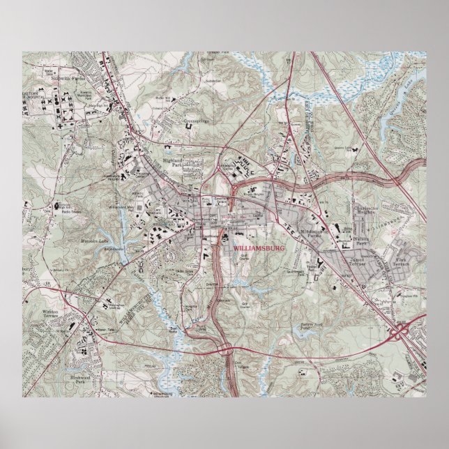Póster Mapa de Williamsburg VA (1981), ciudad colonial de (Frente)