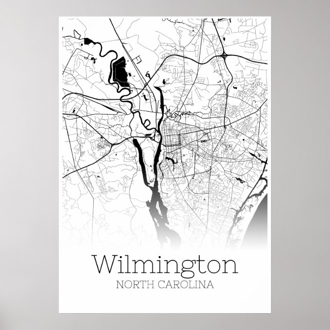 Póster Mapa de Wilmington - Carolina del Norte - Poster d (Frente)