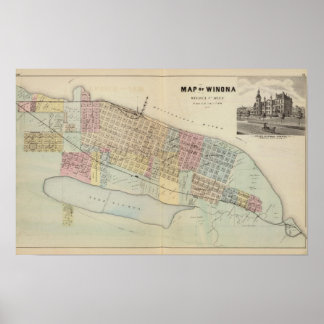 Póster Mapa de Winona, Minnesota