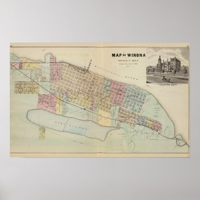 Póster Mapa de Winona, Minnesota (Frente)