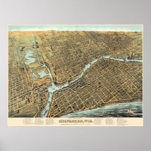 Póster Mapa de WIS de Milwaukee del vintage