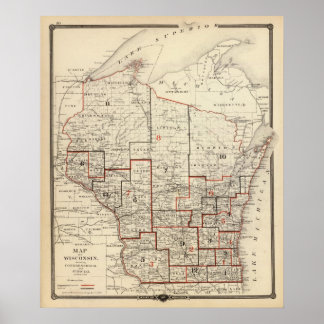 Póster Mapa de Wisconsin
