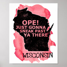 Póster Mapa de Wisconsin Ope Sneak Pasado Ya Dice Rojo