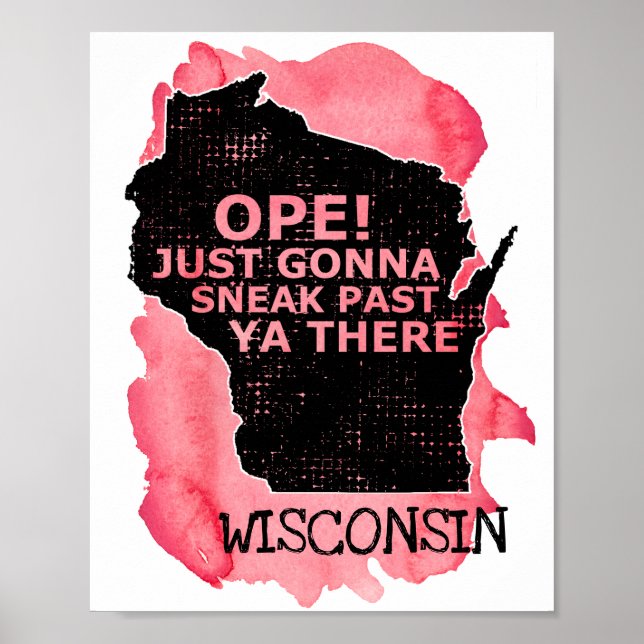 Póster Mapa de Wisconsin Ope Sneak Pasado Ya Dice Rojo (Frente)
