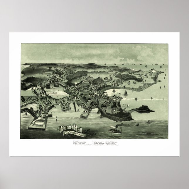 Póster Mapa de Woods Hole, Massachusetts de 1887 (Frente)