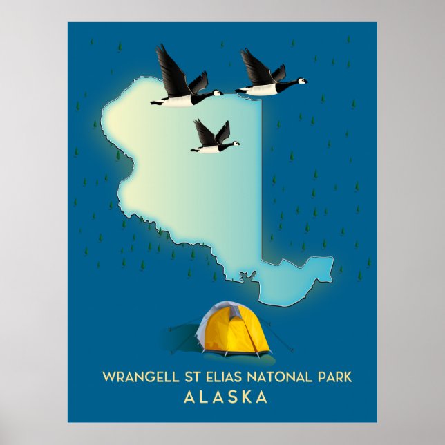 Póster Mapa de wrangell st elias Alaska (Frente)