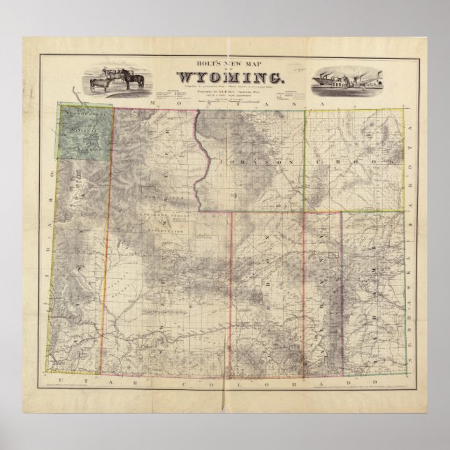 Póster Mapa de Wyoming, 1883 (Frente)