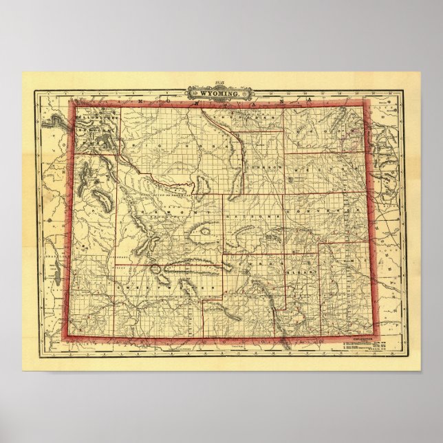 Póster Mapa de Wyoming de 1895 (Frente)