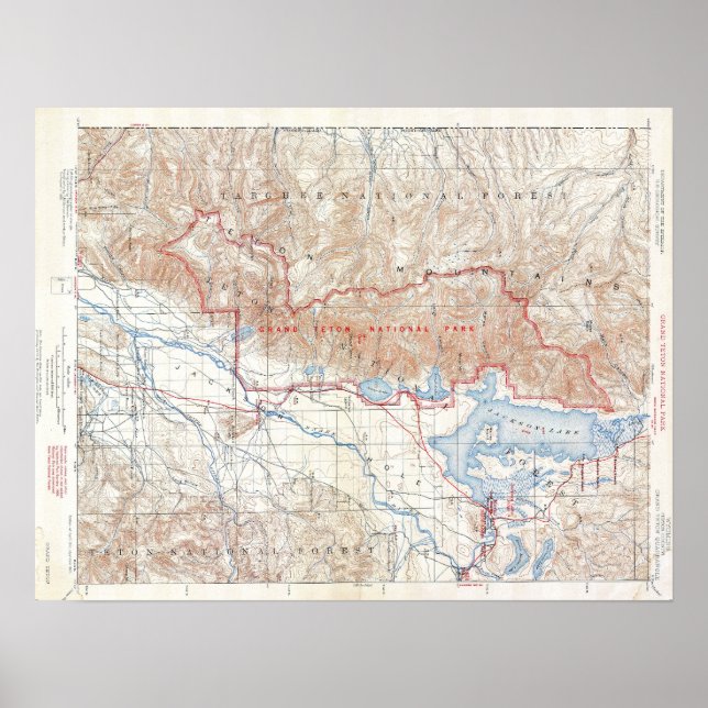 Póster Mapa de Wyoming del Parque Nacional del Gran Tetón (Frente)