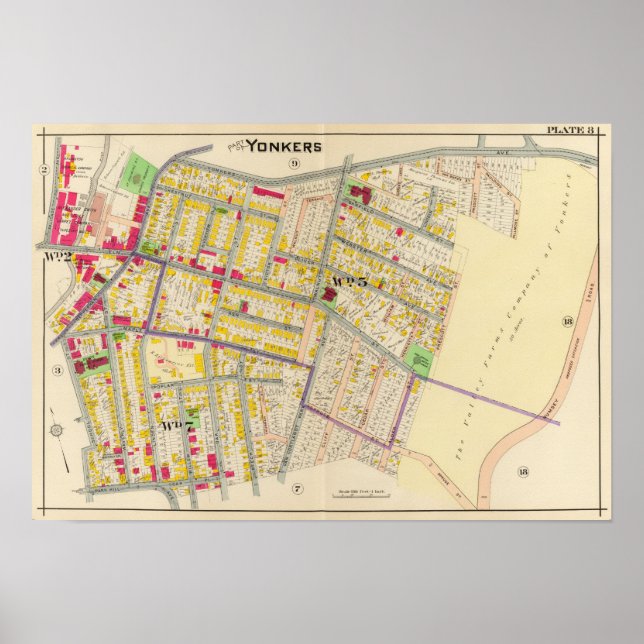 Póster Mapa de Yonkers en Nueva York (Frente)