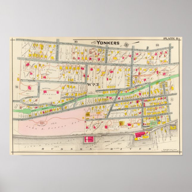 Póster Mapa de Yonkers NY (Frente)
