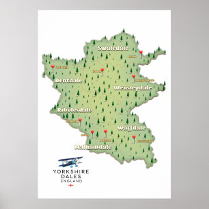 Póster mapa de Yorkshire Dales Inglaterra