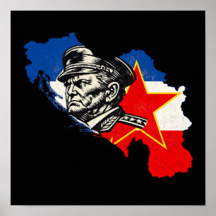 Póster Mapa de Yugoslavia SFRY Tito Vintage en Xilografía