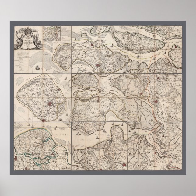 Póster Mapa de Zelanda, Países Bajos (1748) (Frente)