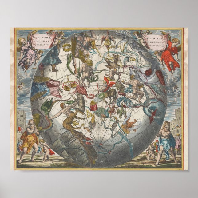 Póster Mapa de zodiaco vintage (Frente)
