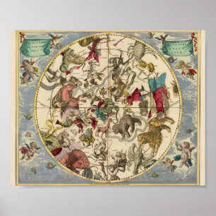 Póster Mapa de zodiaco vintage