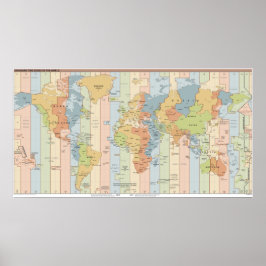 Póster Mapa de zonas horarias mundiales