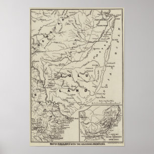 Póster Mapa de Zululand con las fronteras adyacentes