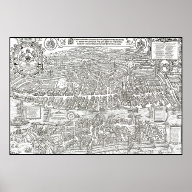 Póster MAPA de ZURICH c. 1576 (Frente)
