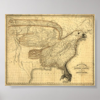 Póster Mapa del águila de los Estados Unidos