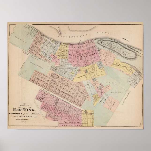 Póster Mapa del Ala Roja, condado de Goodhue, Minnesota (Frente)