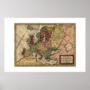 Póster Mapa del anticuario 1721 de Europa del Moll de