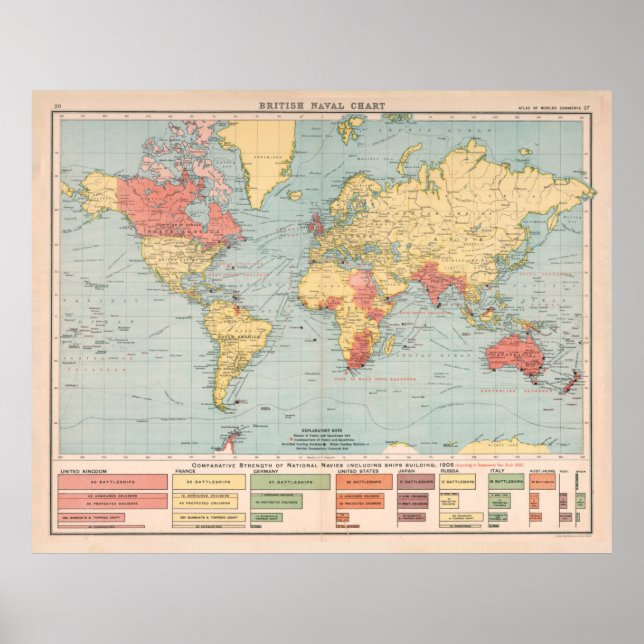 Póster Mapa del antiguo buque de guerra naval del Imperio (Frente)