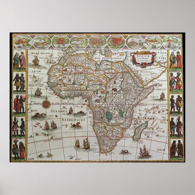 Póster Mapa del Antiguo Mundo de África, c. 1635 (Frente)
