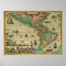 Póster Mapa del Antiguo Mundo de las Américas, 1606