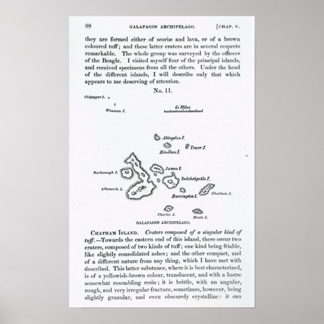 Póster Mapa del archipiélago de las Galápagos, 1844 (Frente)
