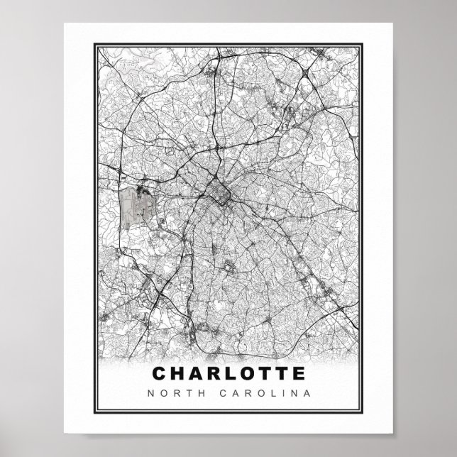 Póster Mapa del área de Charlotte (Frente)