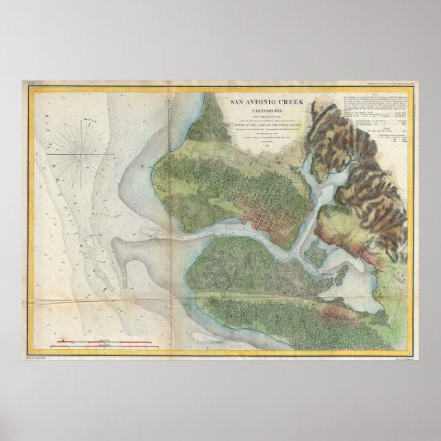Póster Mapa del arroyo de Oakland y San Antonio (1857) (Frente)