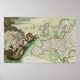 Póster Mapa del ataque naval a Inglaterra de Napoleón