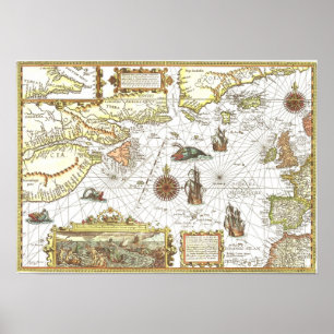 Póster Mapa del Atlántico de 1592