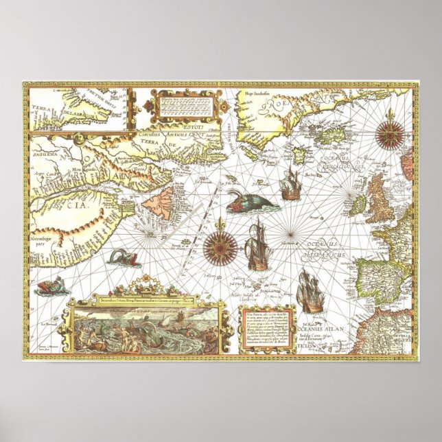 Póster Mapa del Atlántico de 1592 (Frente)