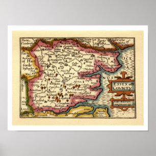 Póster Mapa del Atlas Anticuario del Condado de Essex Ing