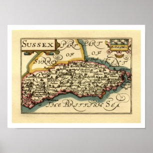 Póster Mapa del Atlas Anticuario del Condado de Sussex In