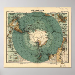 Póster Mapa del Atlas Antiguo Antártico de 1912
