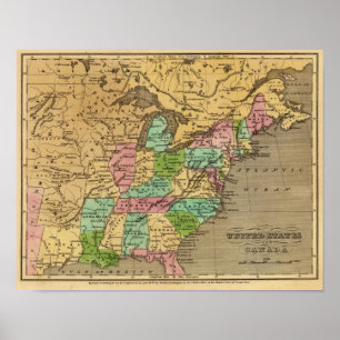 Póster Mapa del atlas coloreado de la mano de los
