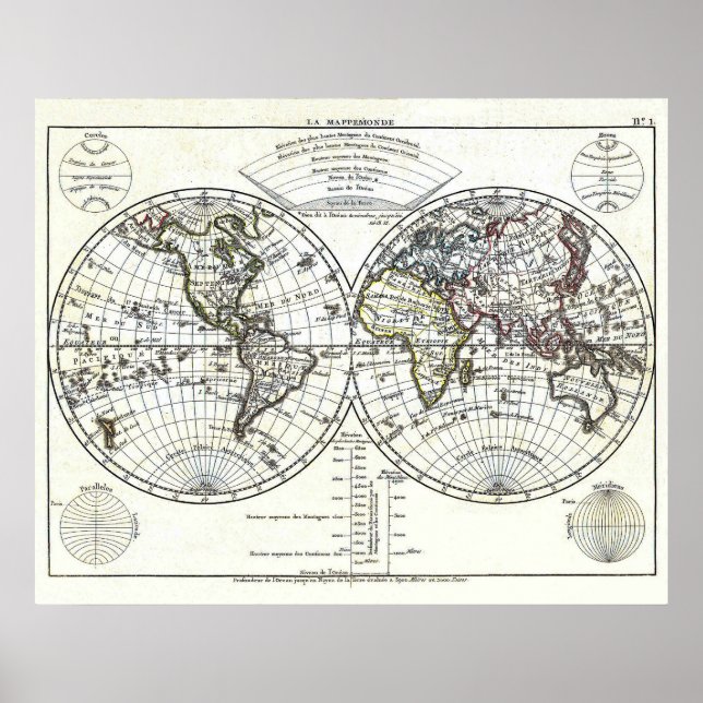 Póster Mapa del Atlas de 1806: La Mappemonde de Eustache  (Frente)
