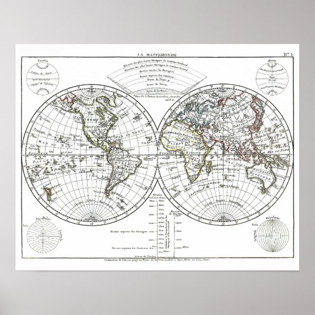 Póster Mapa del Atlas de 1806: La Mappemonde de Eustache  (Frente)