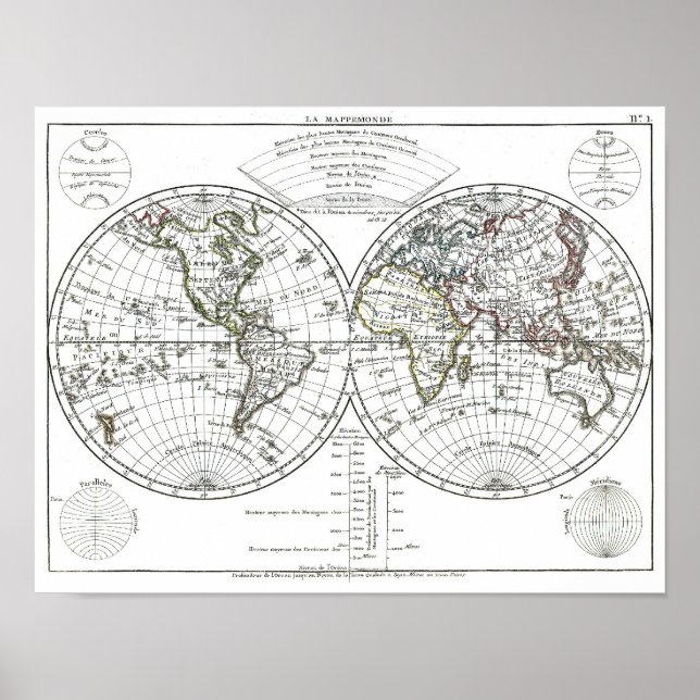 Póster Mapa del Atlas de 1806: La Mappemonde de Eustache  (Frente)