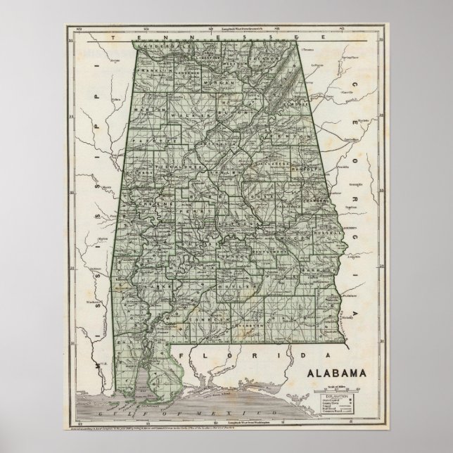 Póster Mapa del Atlas de Alabama (Frente)