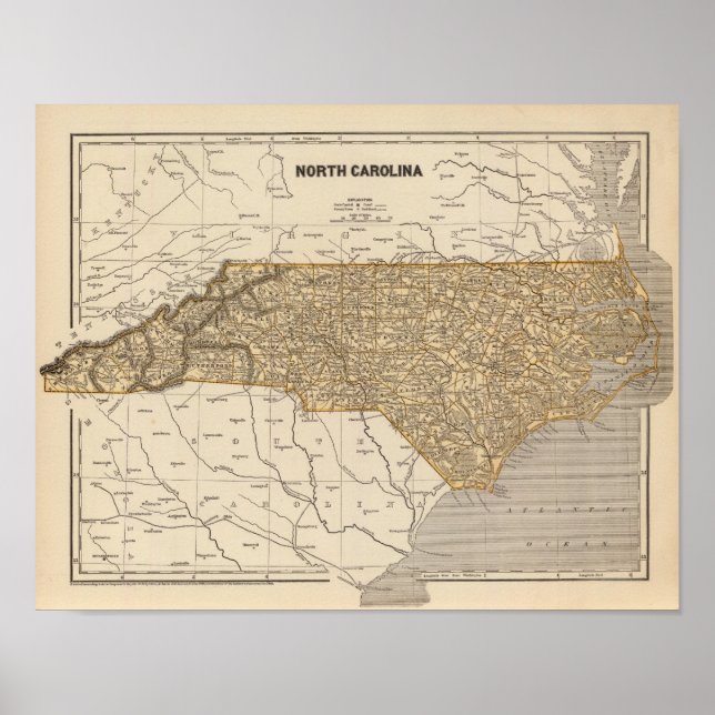 Póster Mapa del Atlas de Carolina del Norte (Frente)