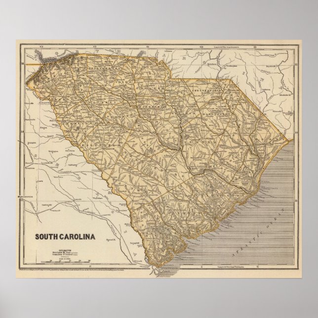 Póster Mapa del Atlas de Carolina del Sur (Frente)
