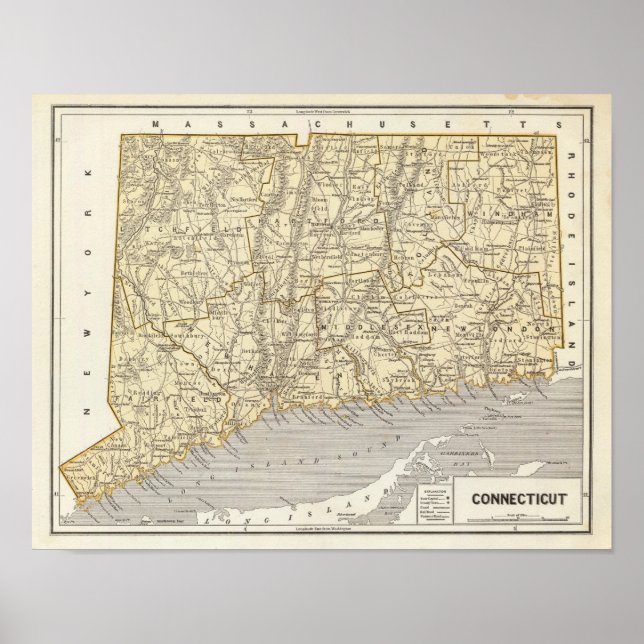 Póster Mapa del Atlas de Connecticut (Frente)