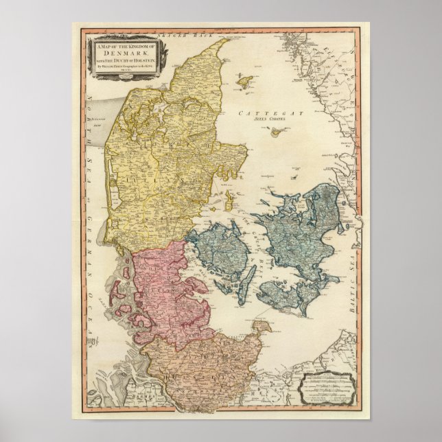 Póster Mapa del Atlas de Dinamarca (Frente)