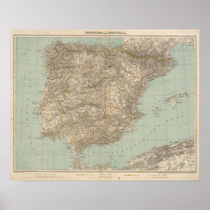 Póster Mapa del atlas de España y de Portugal