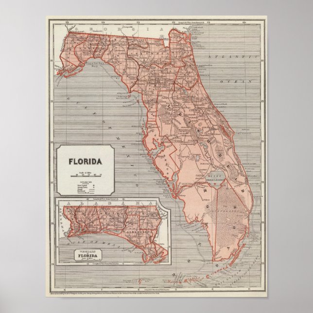 Póster Mapa del Atlas de Florida (Frente)