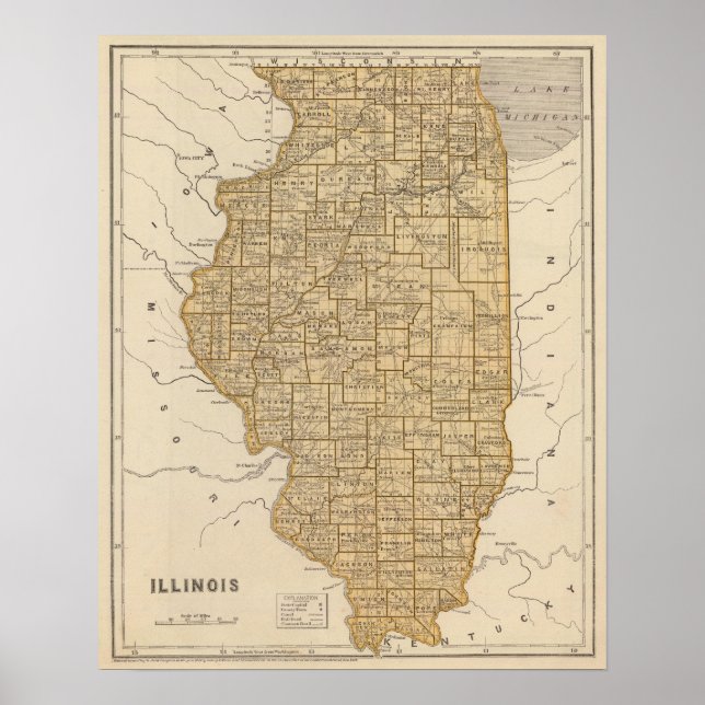 Póster Mapa del Atlas de Illinois (Frente)